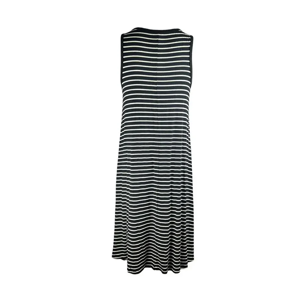 Summer Sleeveless Black White Striped Tank Dress Stretch Small Travel Chic